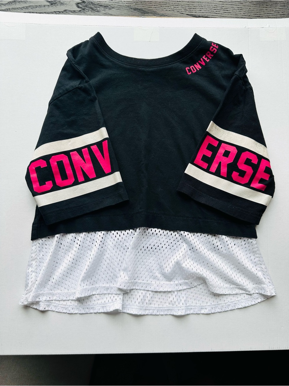 Converse Girls Black Hot Pink Layered Y2K Skater Tee Size M 10-12